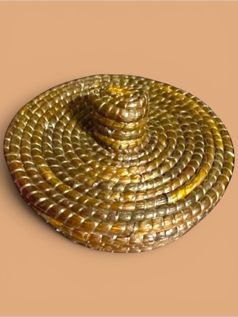 Handwoven Lidded Coil Basket Small Round Storage Rustic Primitive Decor Trinket